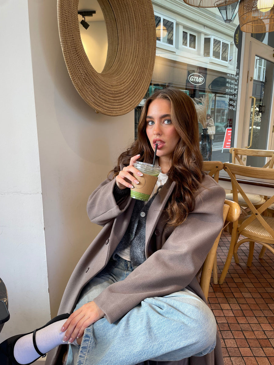 Oversized Longline Coat - Taupe