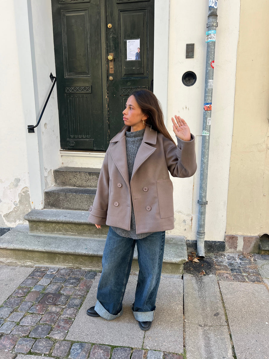 Taupe Wool-Blend Peacoat