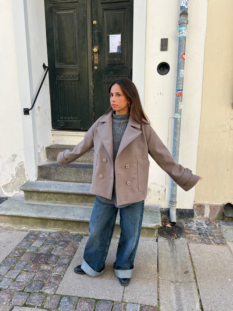 Taupe Wool-Blend Peacoat