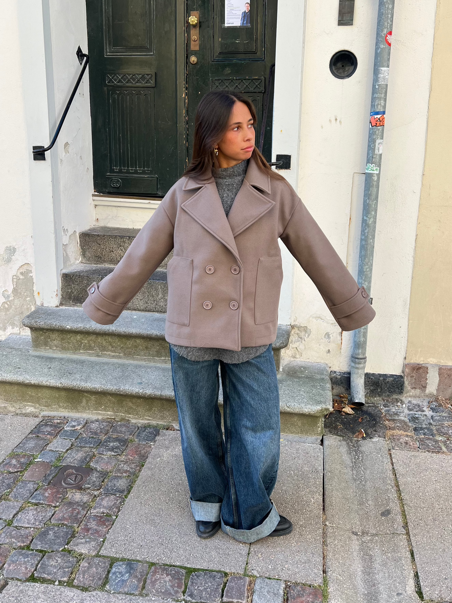 Taupe Wool-Blend Peacoat