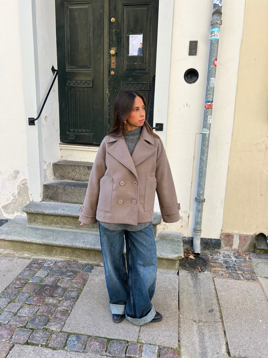 Taupe Wool-Blend Peacoat