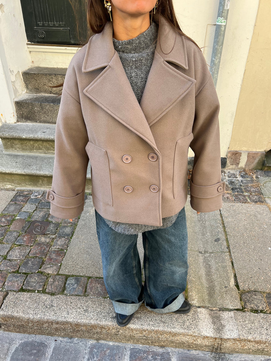 Taupe Wool-Blend Peacoat