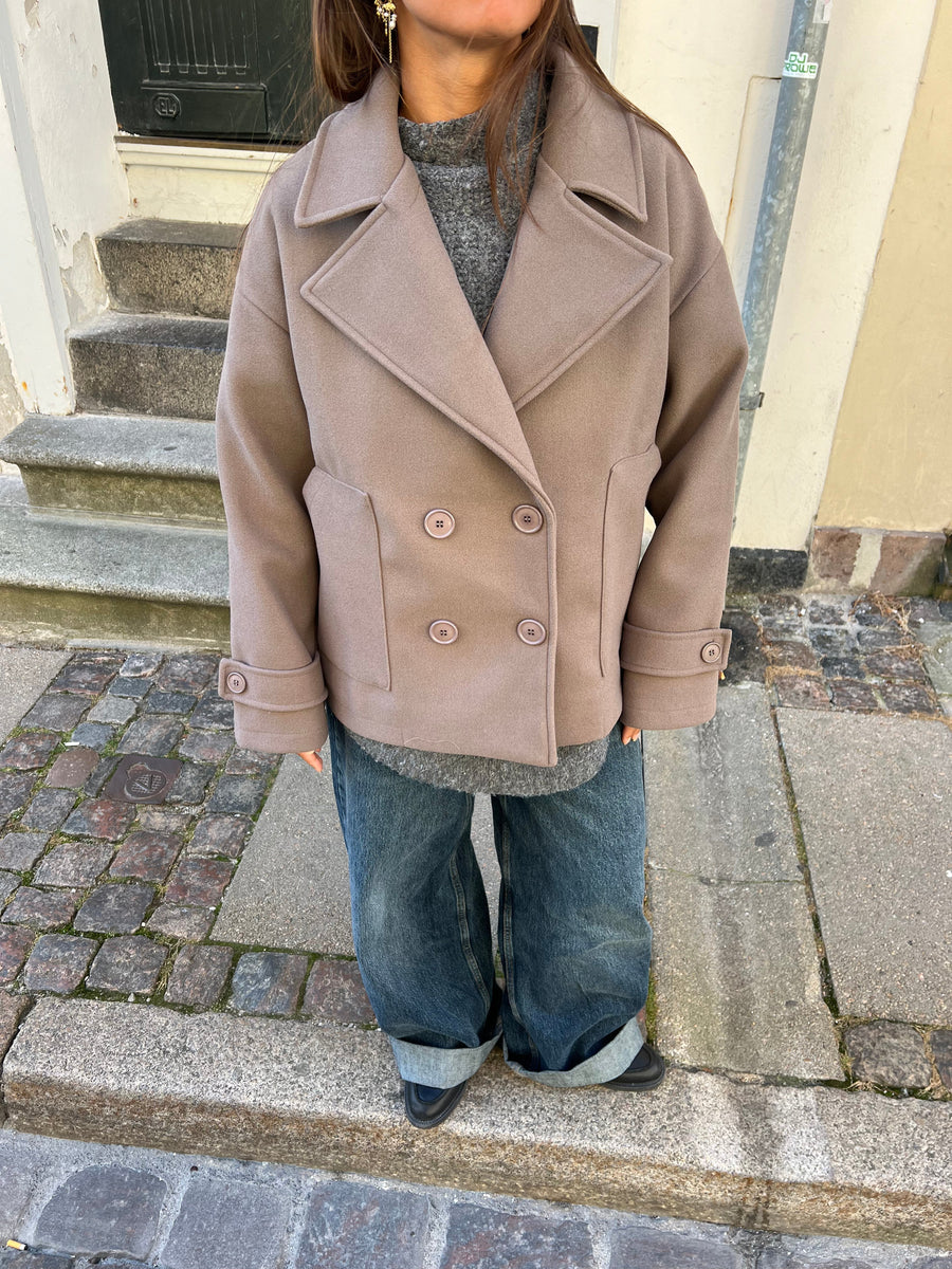Taupe Wool-Blend Peacoat