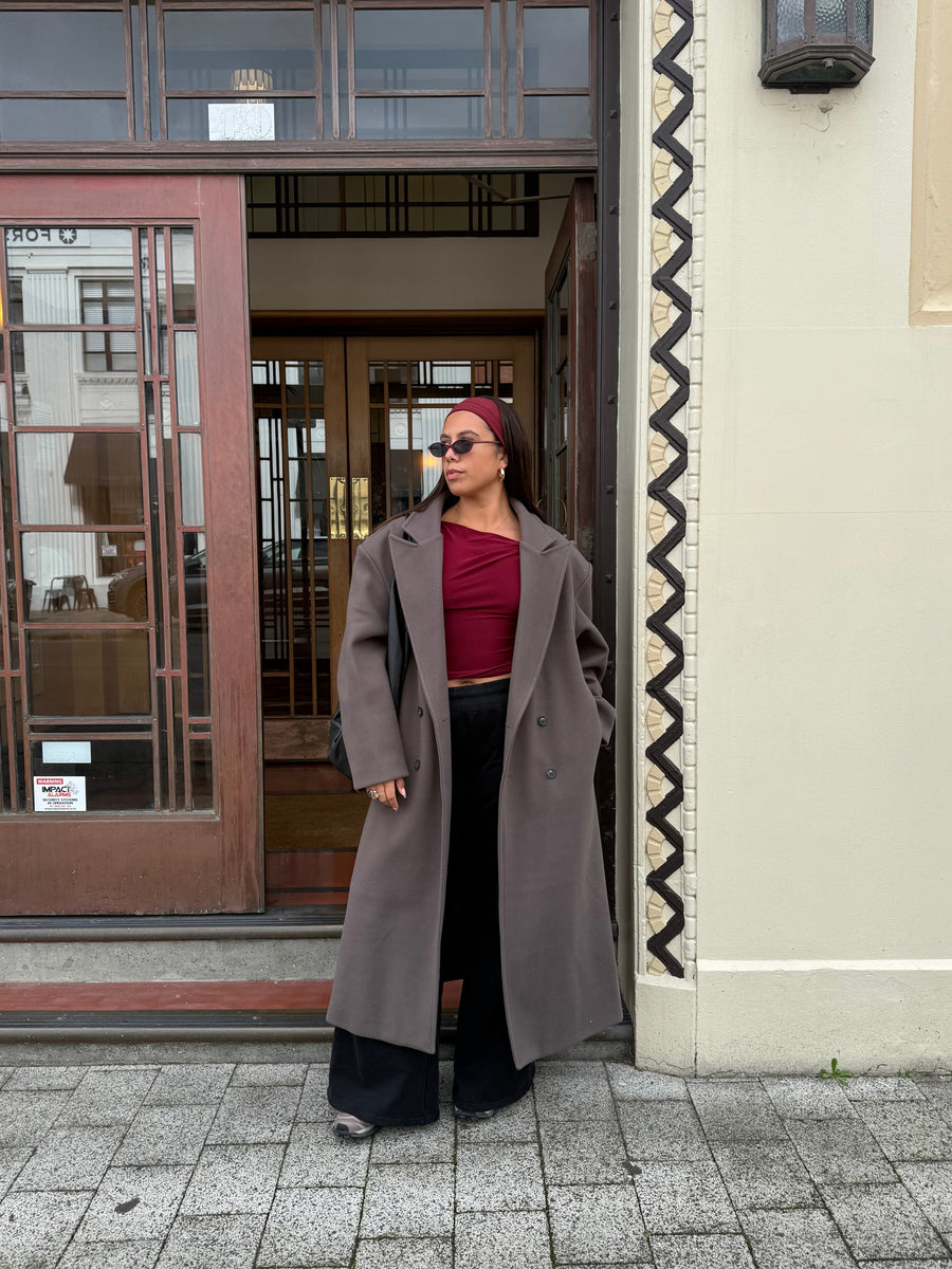 Oversized Longline Coat - Taupe