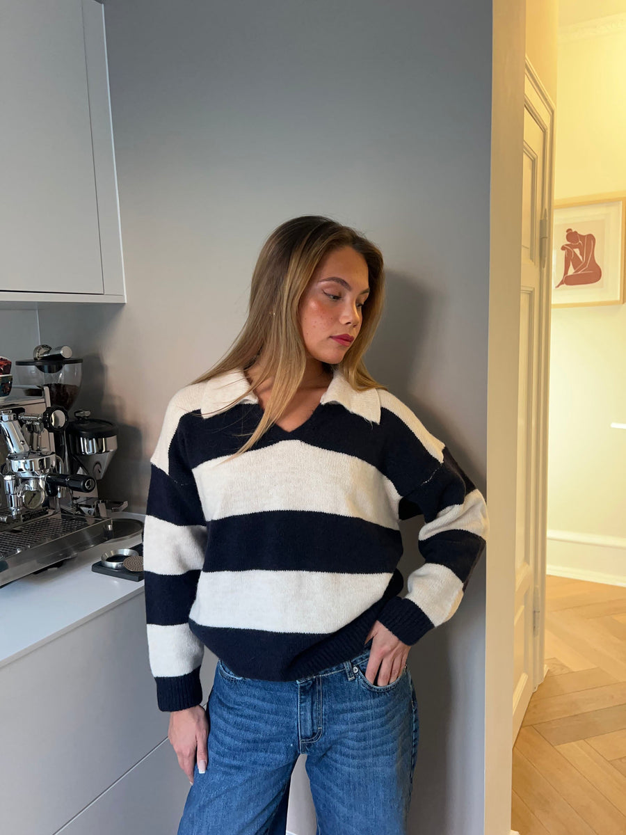 Striped V-Neck Knit Sweater