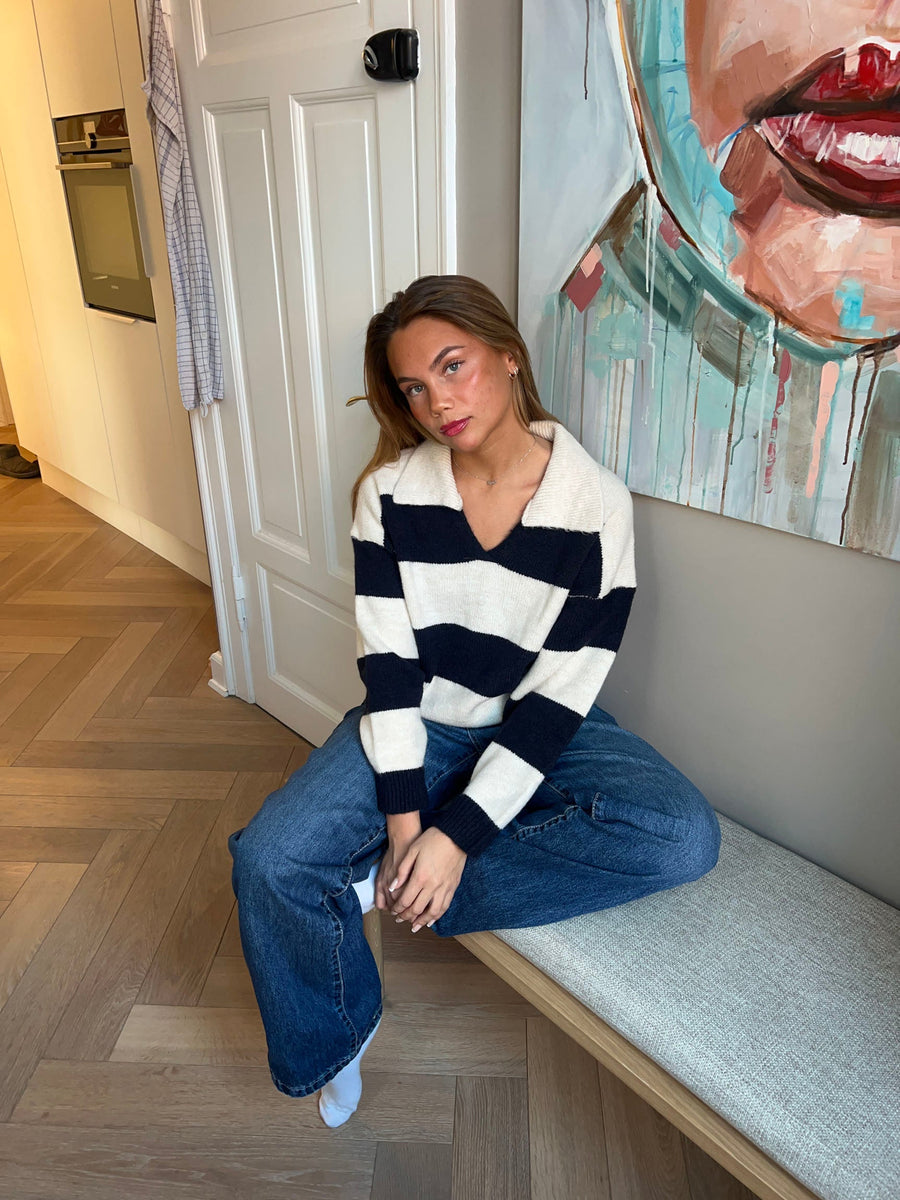 Striped V-Neck Knit Sweater