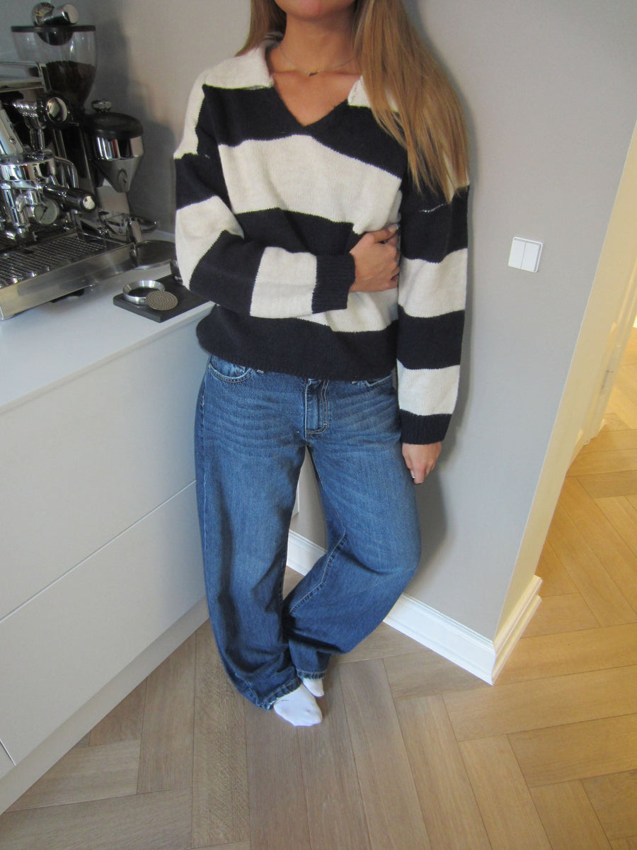 Striped V-Neck Knit Sweater
