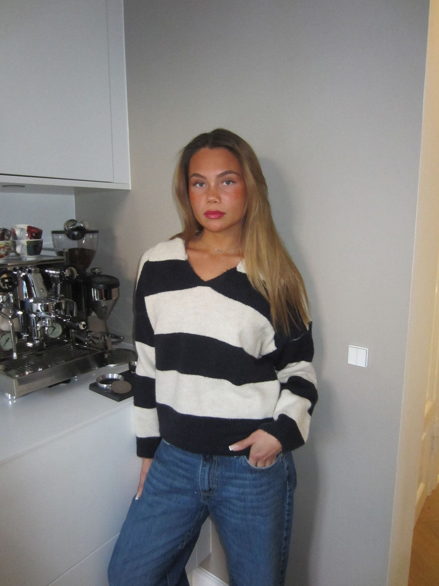 Striped V-Neck Knit Sweater