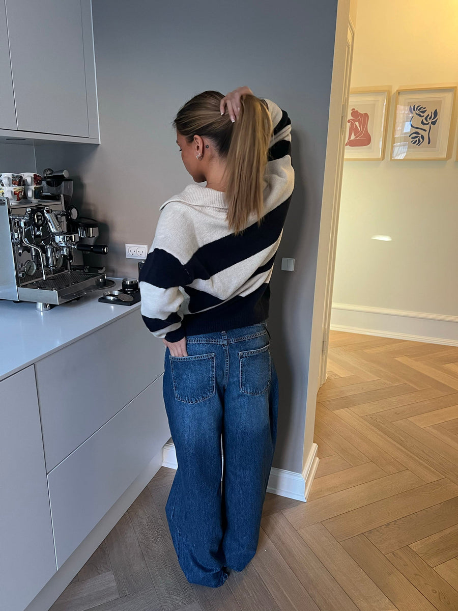 Striped V-Neck Knit Sweater