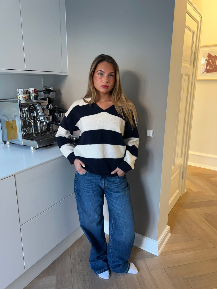 Striped V-Neck Knit Sweater