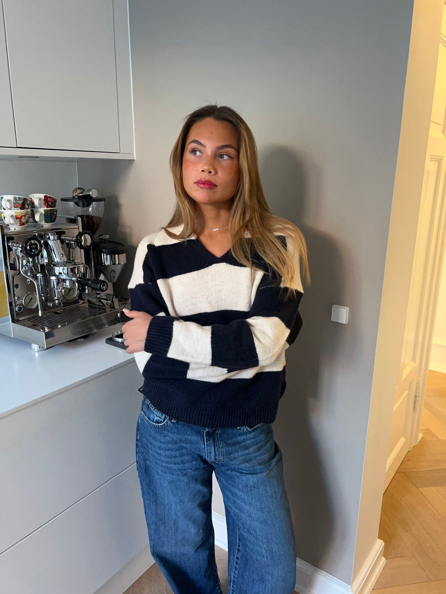 Striped V-Neck Knit Sweater