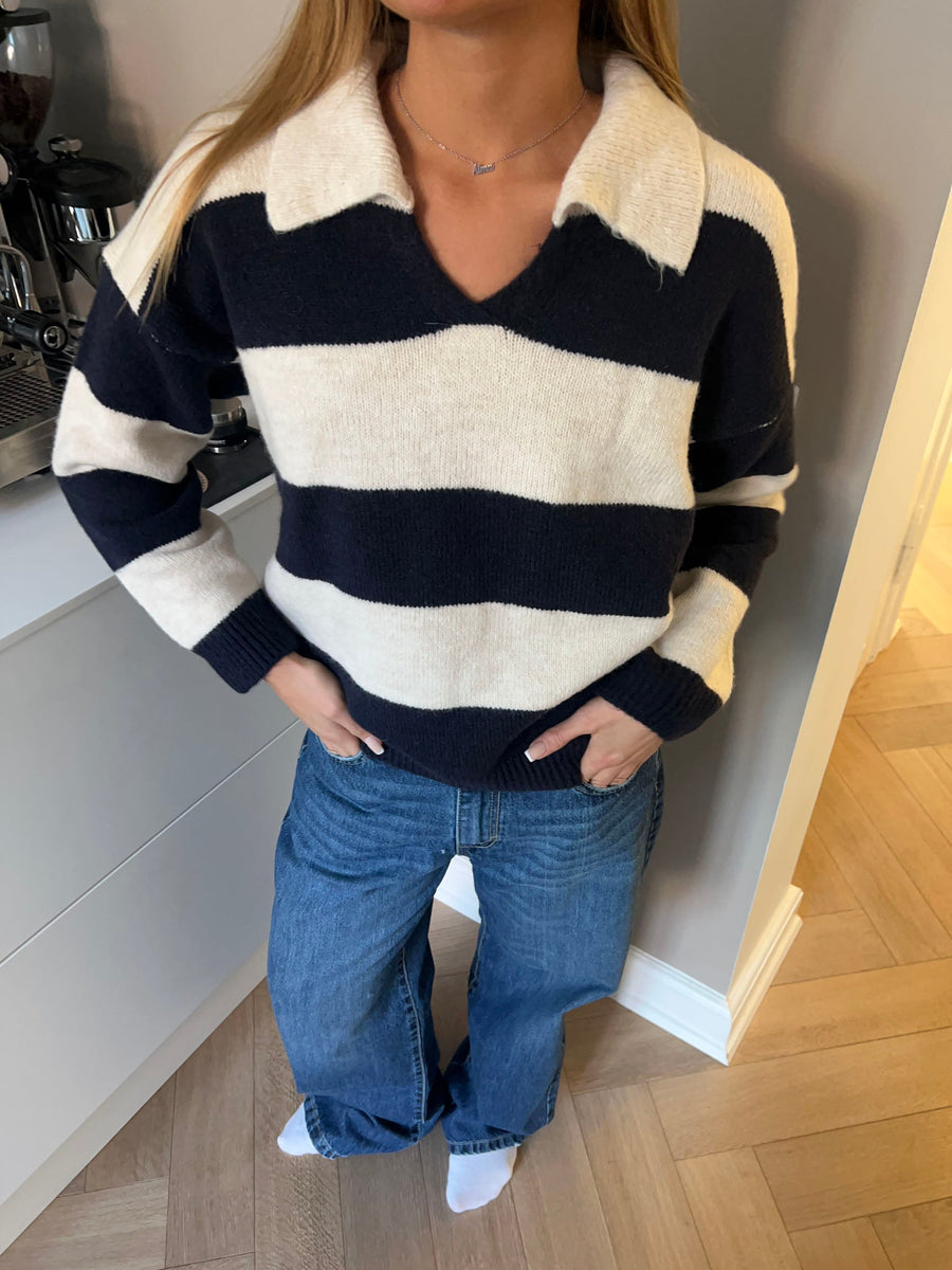 Striped V-Neck Knit Sweater