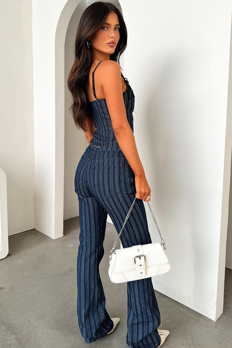 Striped Denim Straight-Leg Jeans