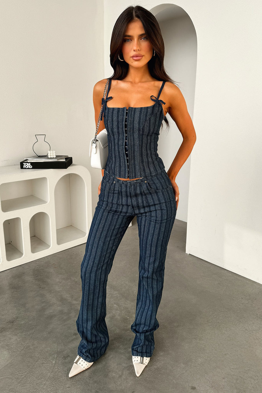 Striped Denim Straight-Leg Jeans