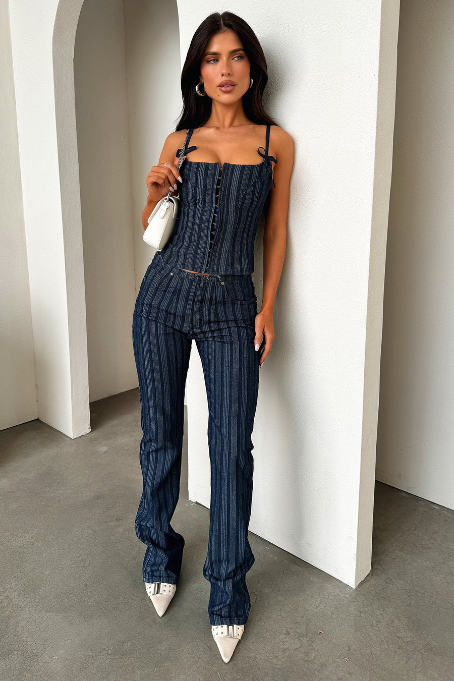 Striped Denim Straight-Leg Jeans