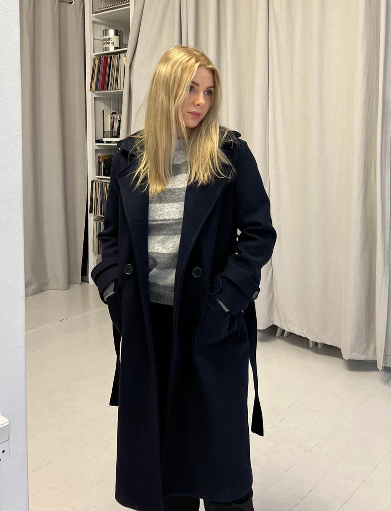 Longline Navy Trench Coat
