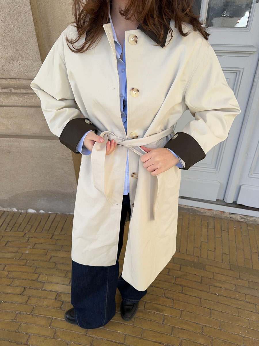 Contrast Cuff Belted Trench Coat