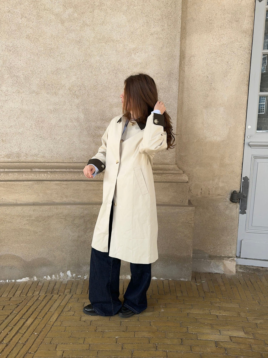 Contrast Cuff Belted Trench Coat