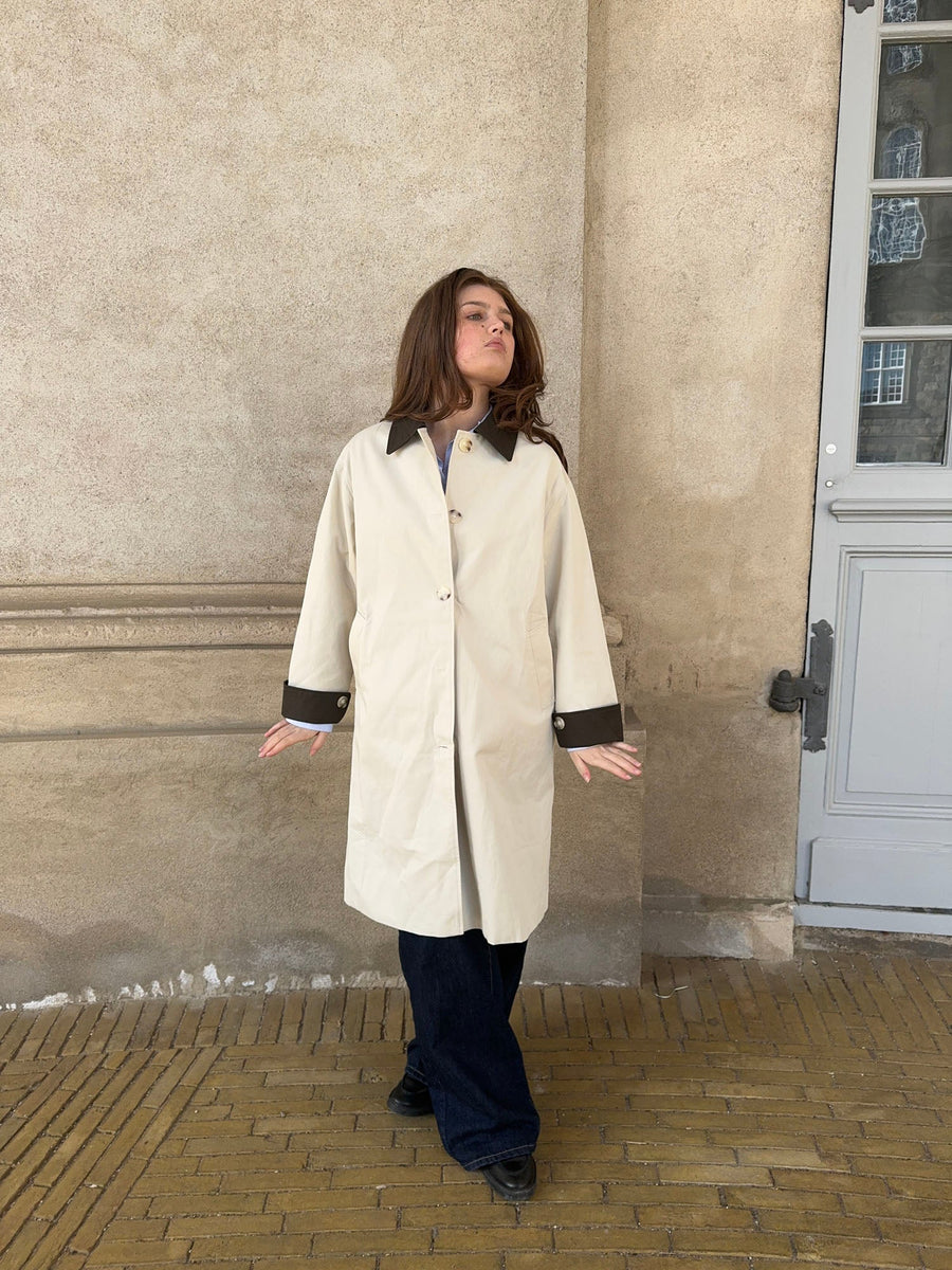 Contrast Cuff Belted Trench Coat