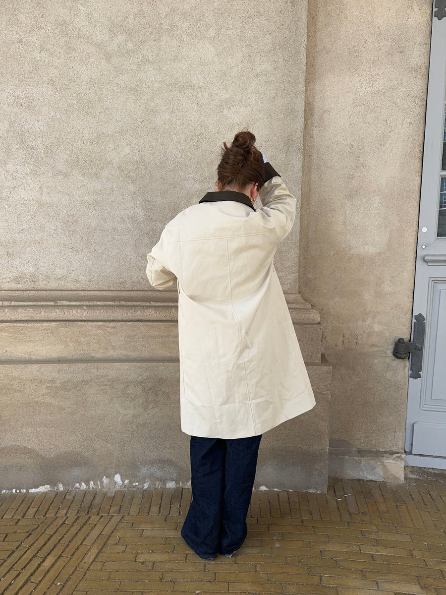 Contrast Cuff Belted Trench Coat
