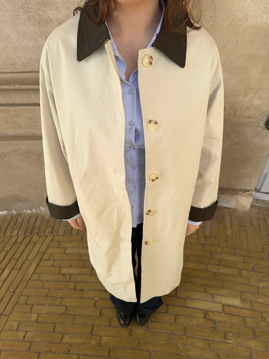 Contrast Cuff Belted Trench Coat