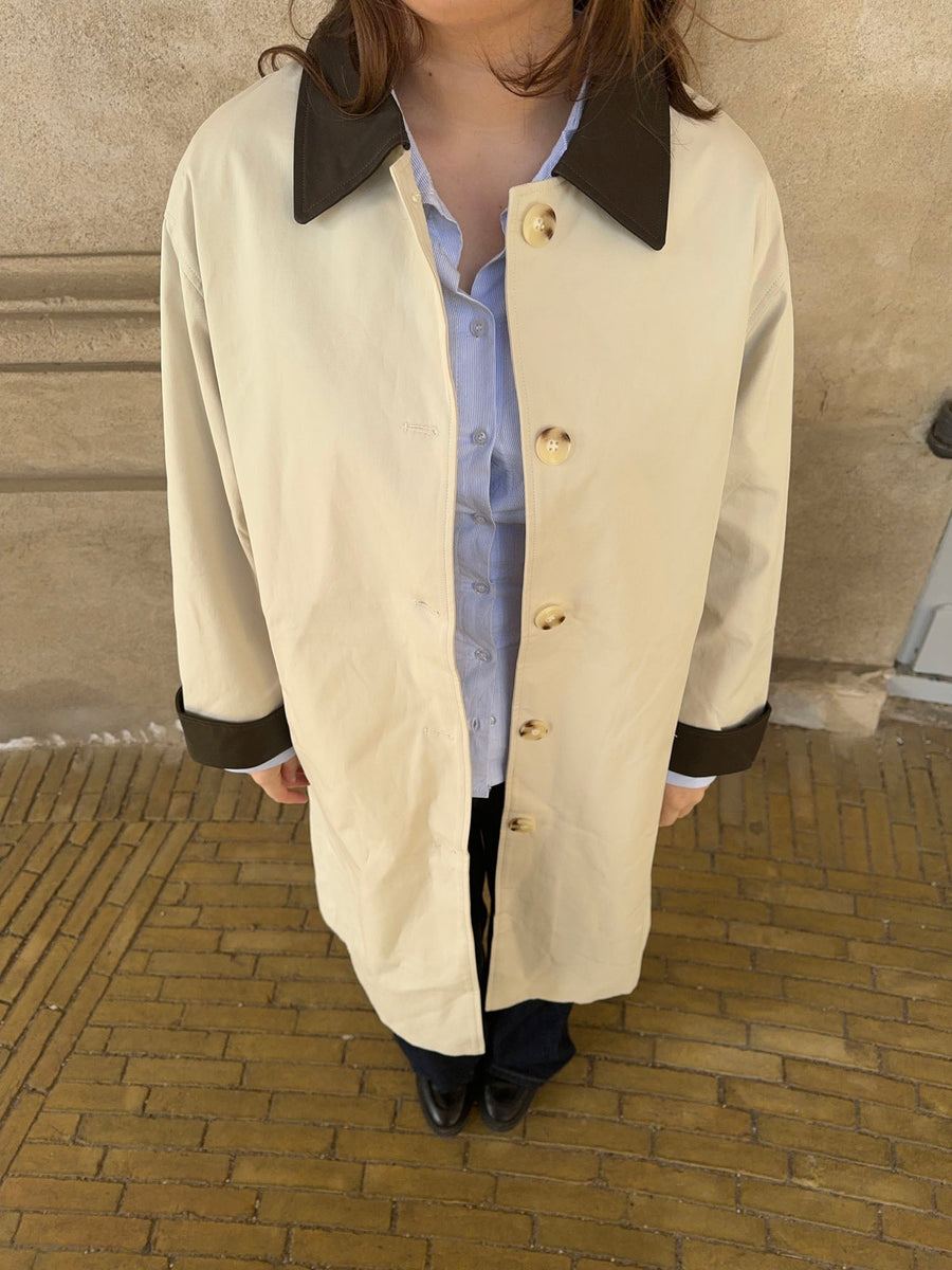 Contrast Cuff Belted Trench Coat