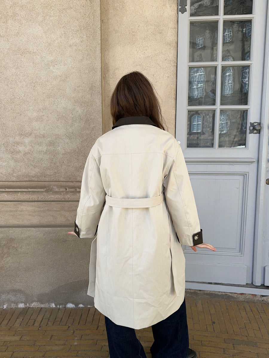 Contrast Cuff Belted Trench Coat