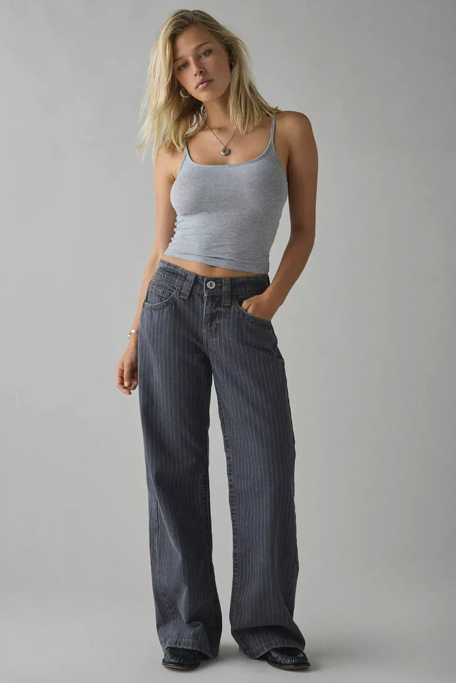 Pinstripe Wide-Leg Jeans