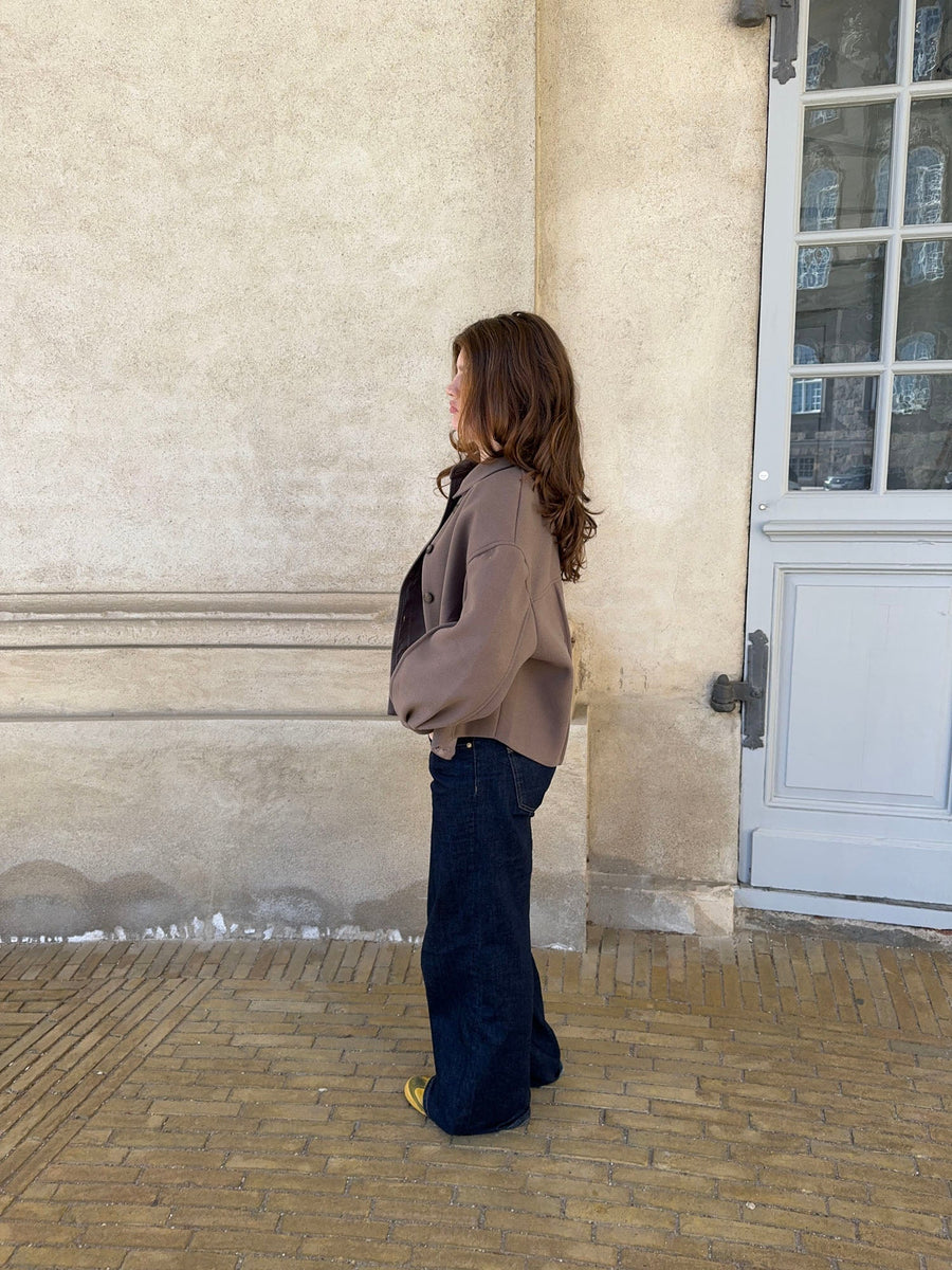 Minimalist Cropped Button-Up Jacket- Taupe