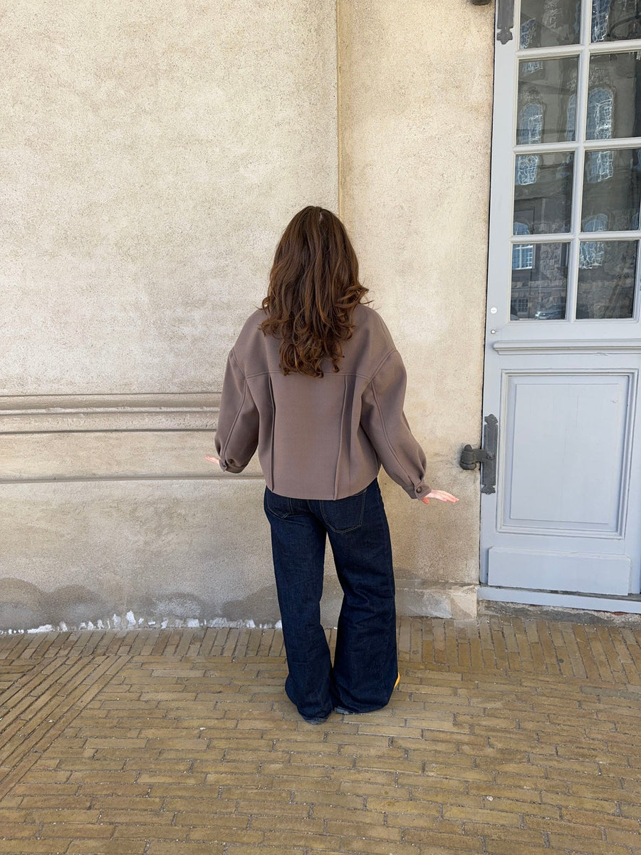 Minimalist Cropped Button-Up Jacket- Taupe
