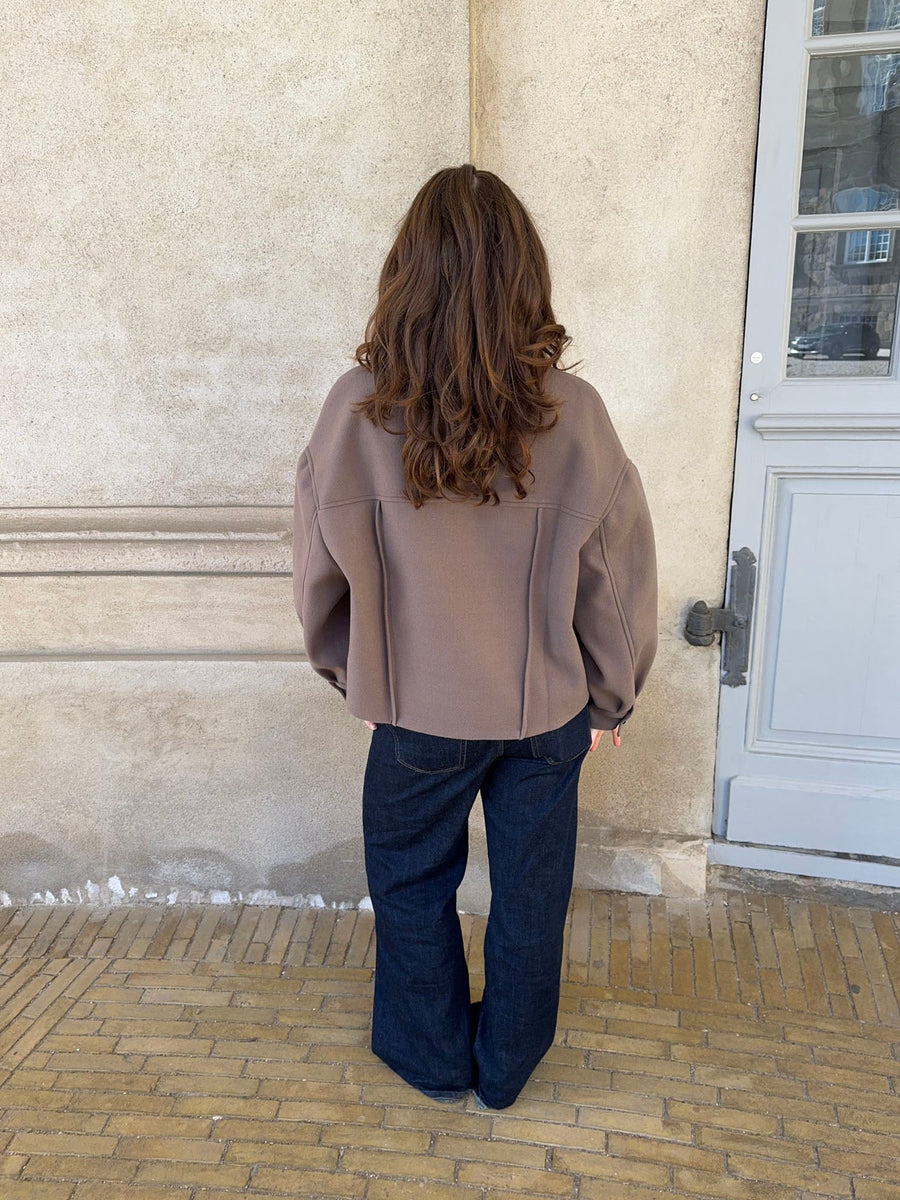Minimalist Cropped Button-Up Jacket- Taupe
