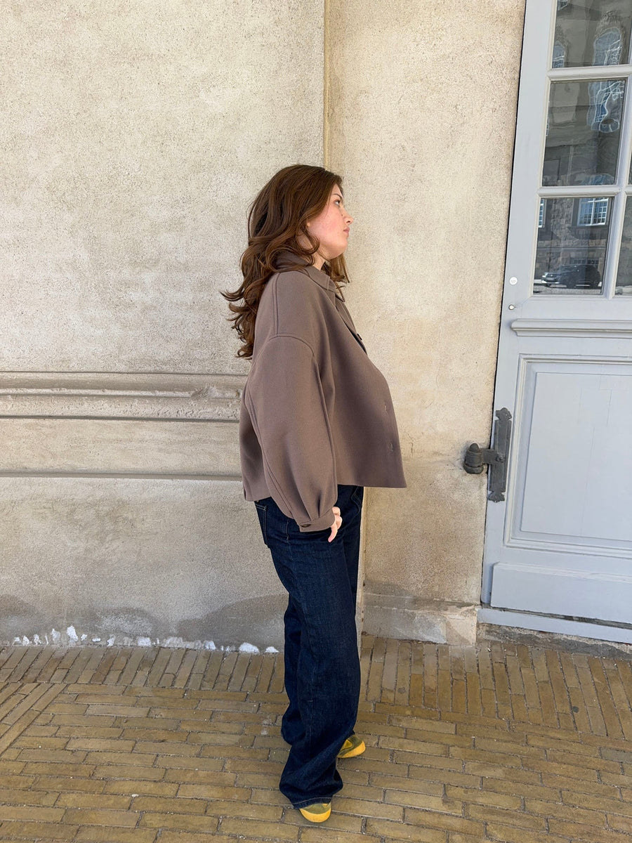 Minimalist Cropped Button-Up Jacket- Taupe