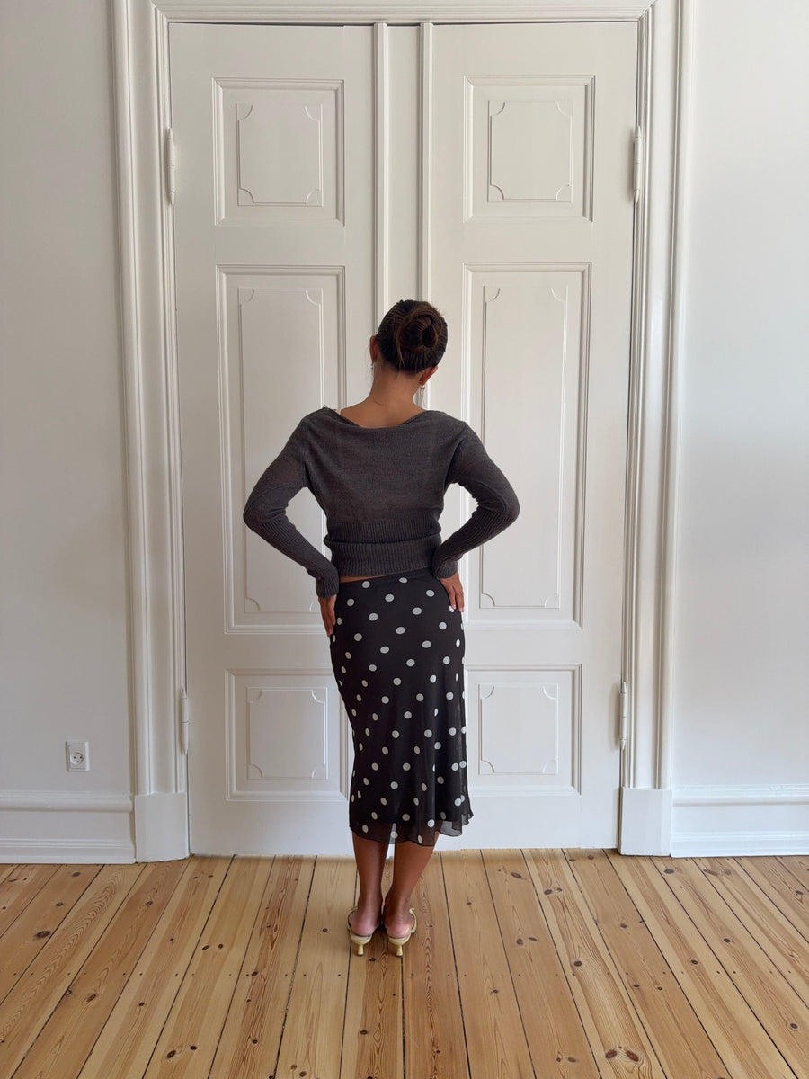 Mesh skirt with polka dots – Black/White