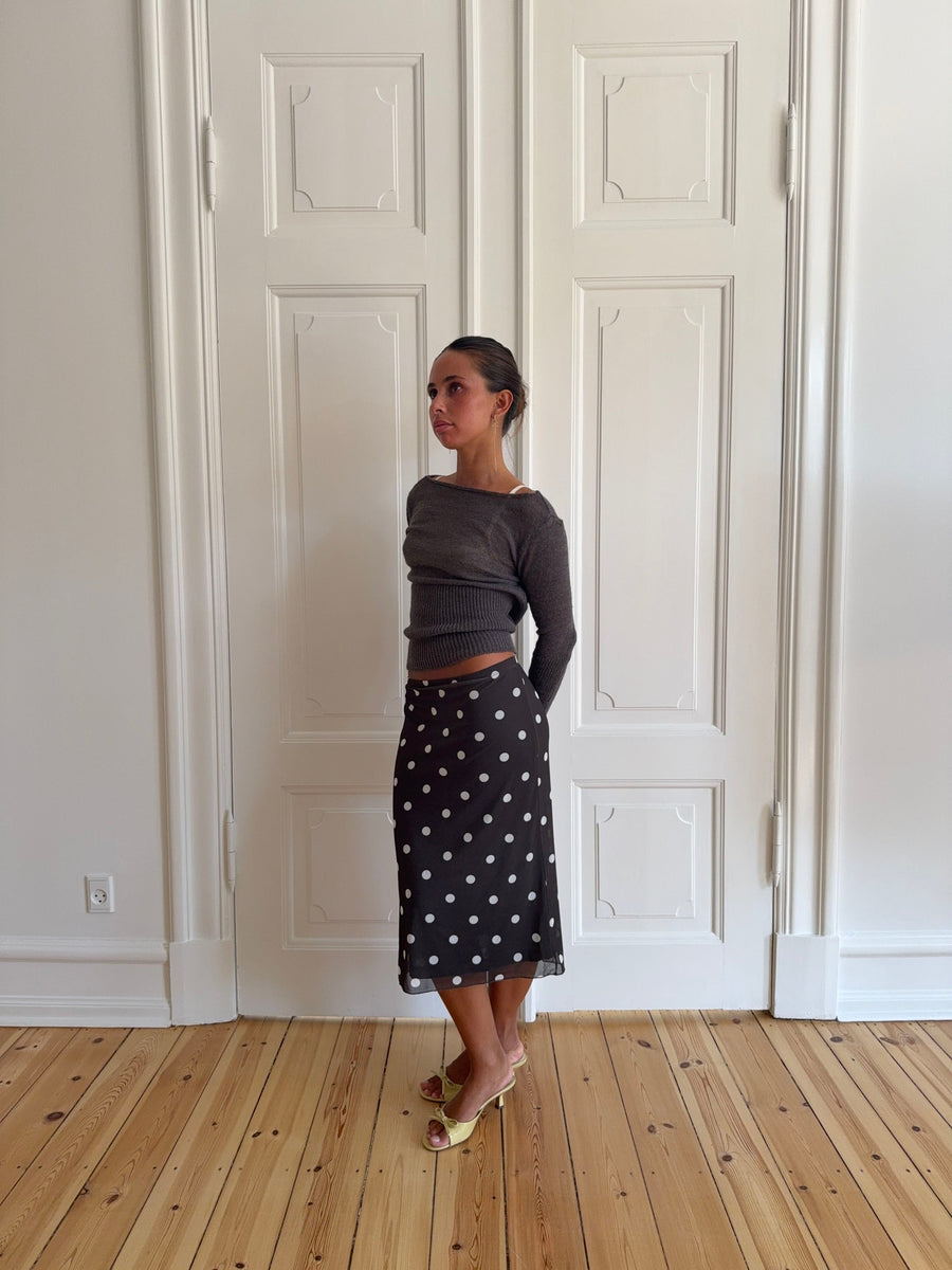 Mesh skirt with polka dots – Black/White
