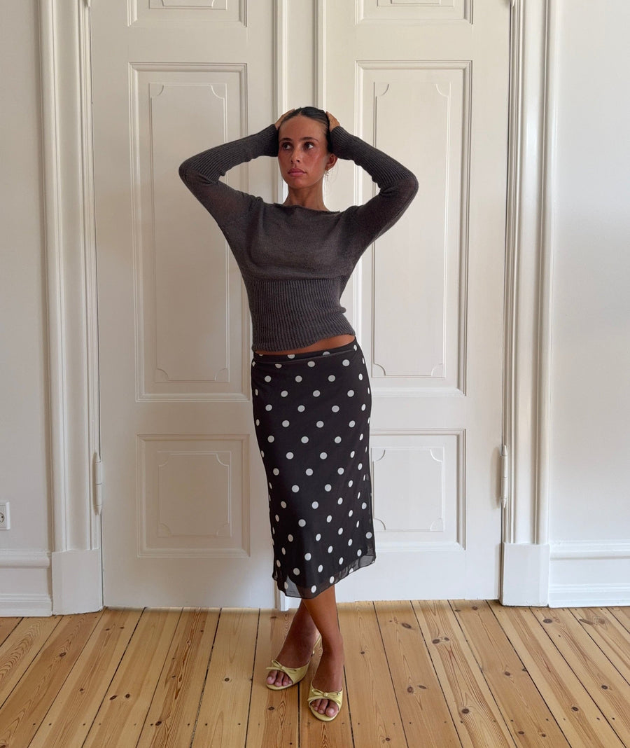 Mesh skirt with polka dots – Black/White