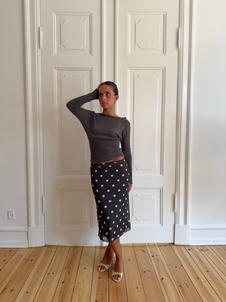 Mesh skirt with polka dots – Black/White