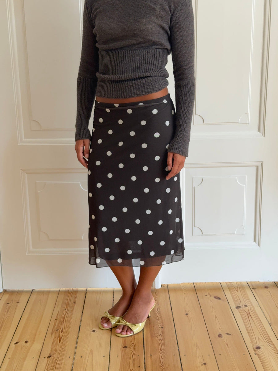 Mesh skirt with polka dots – Black/White
