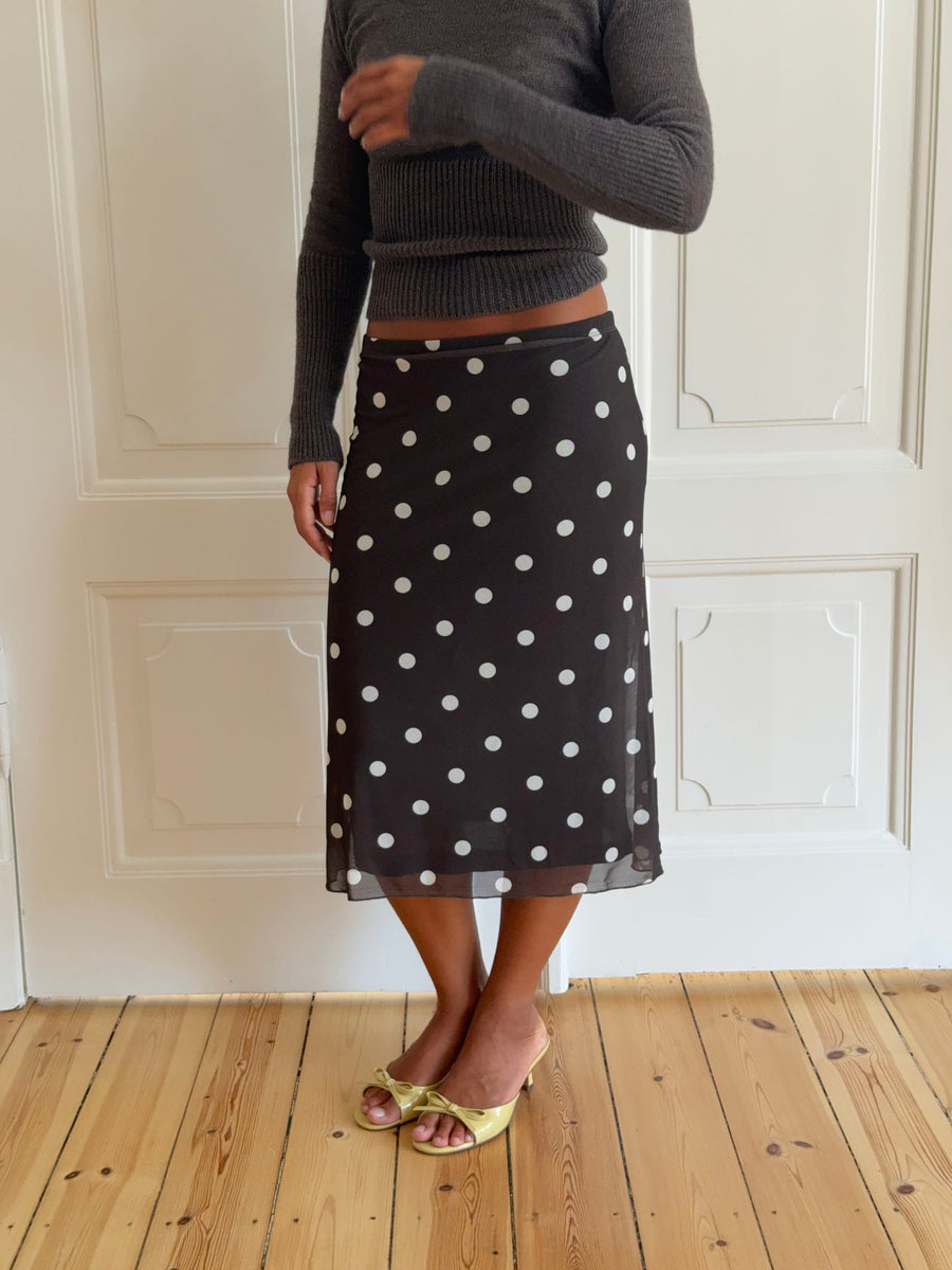 Mesh skirt with polka dots – Black/White