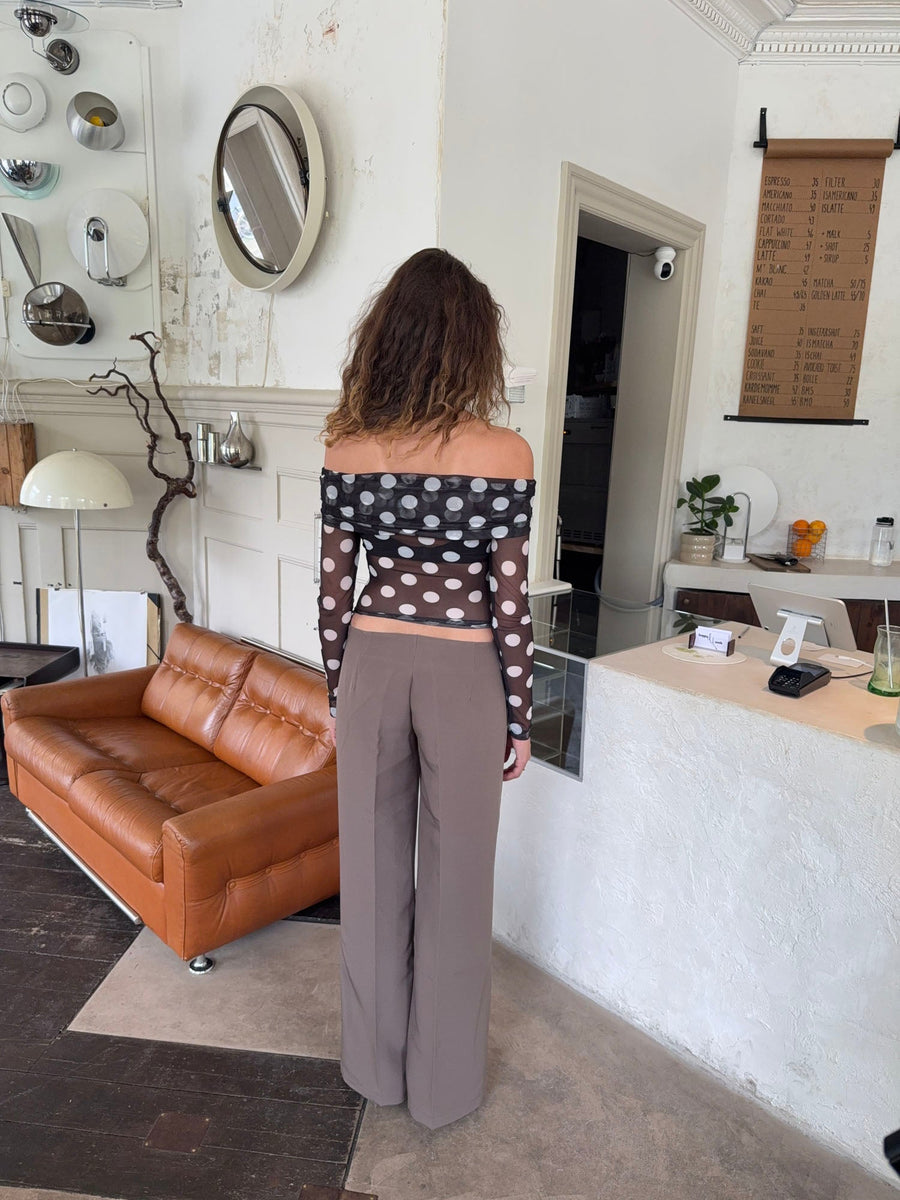 Off Shoulder Polka Top – Black/white