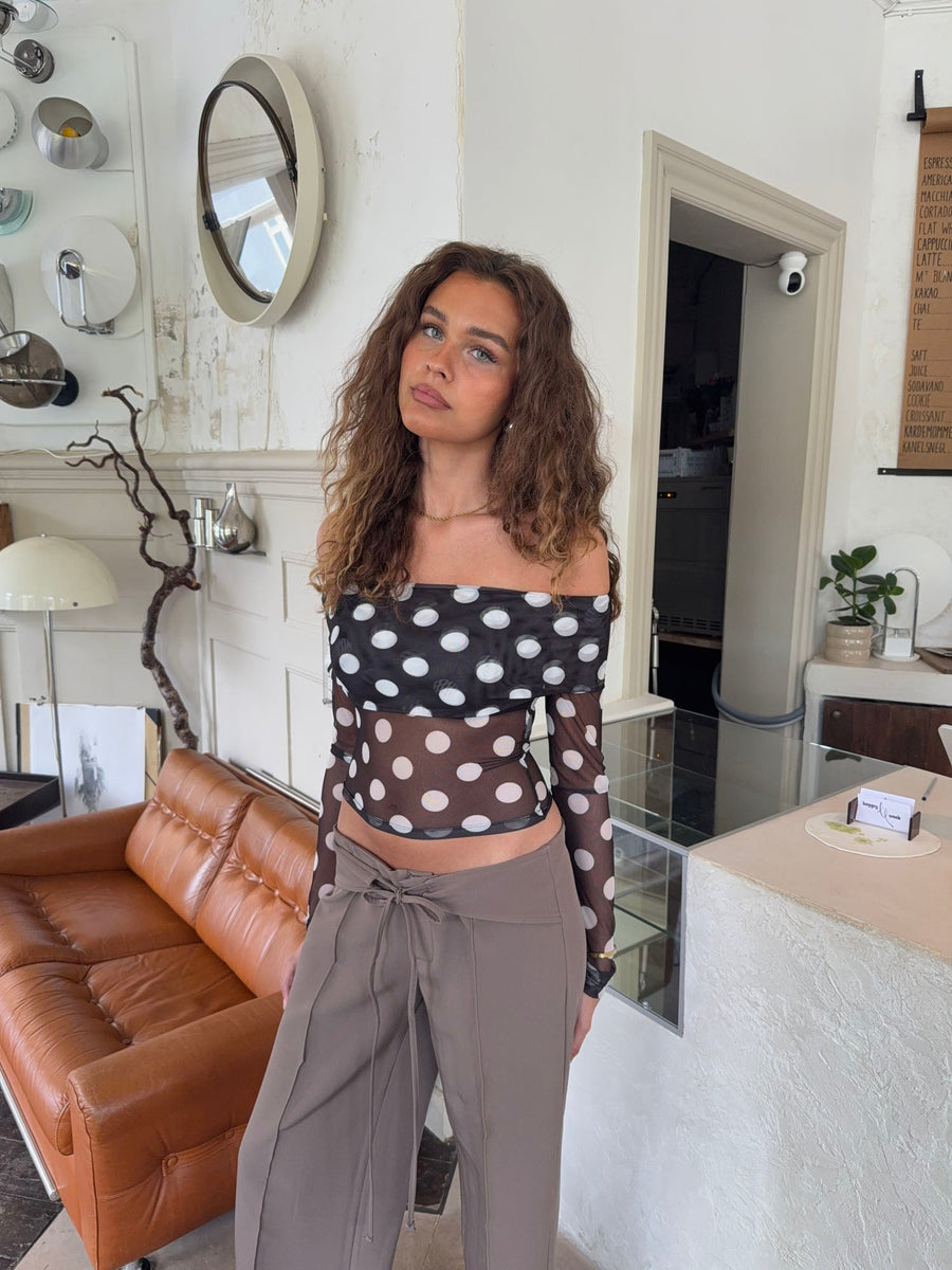 Off Shoulder Polka Top – Black/white