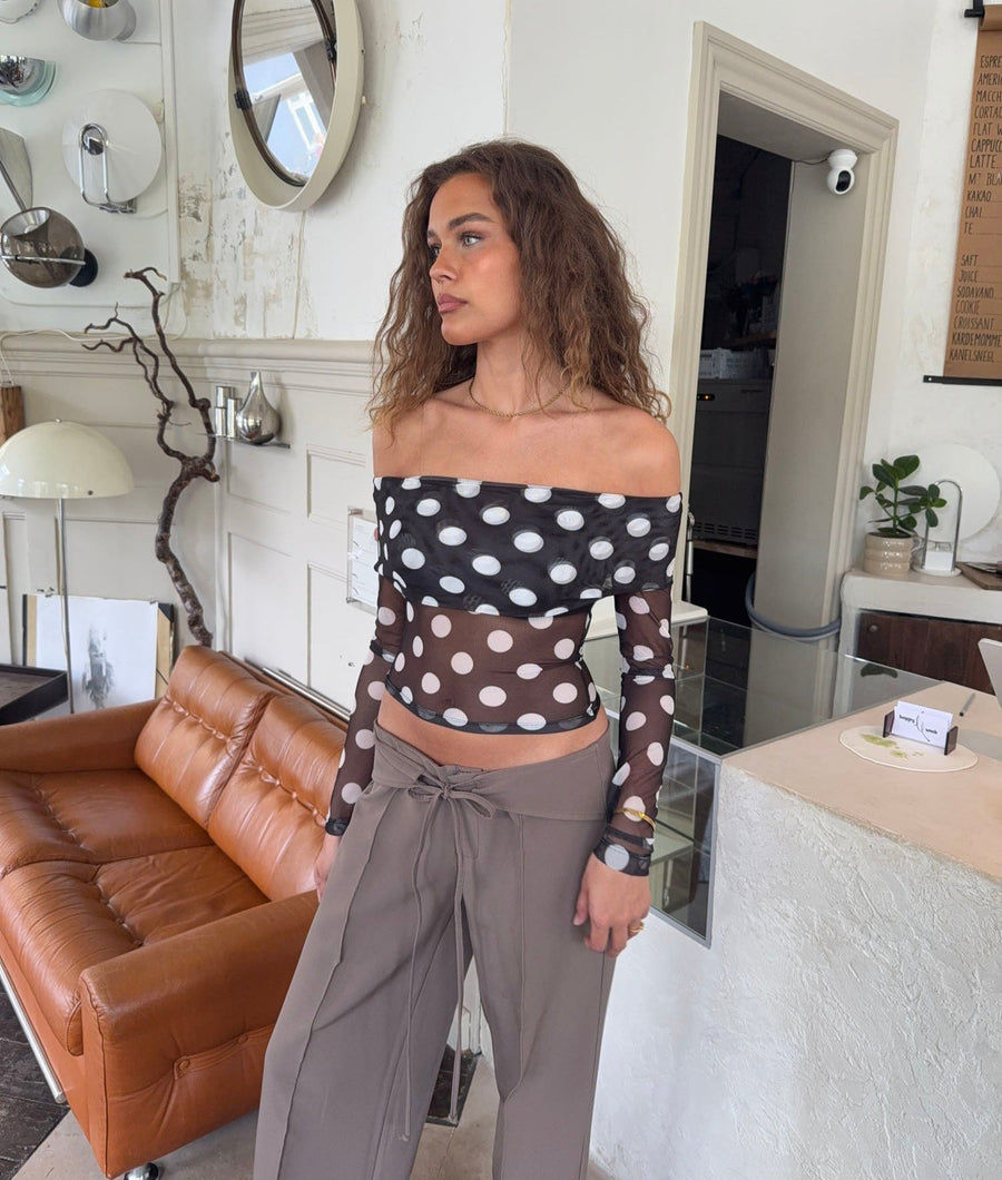 Off Shoulder Polka Top – Black/white