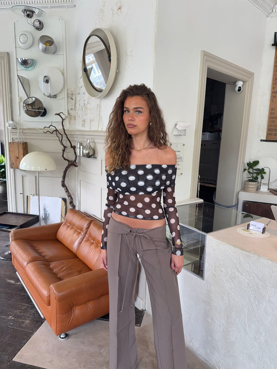 Off Shoulder Polka Top – Black/white
