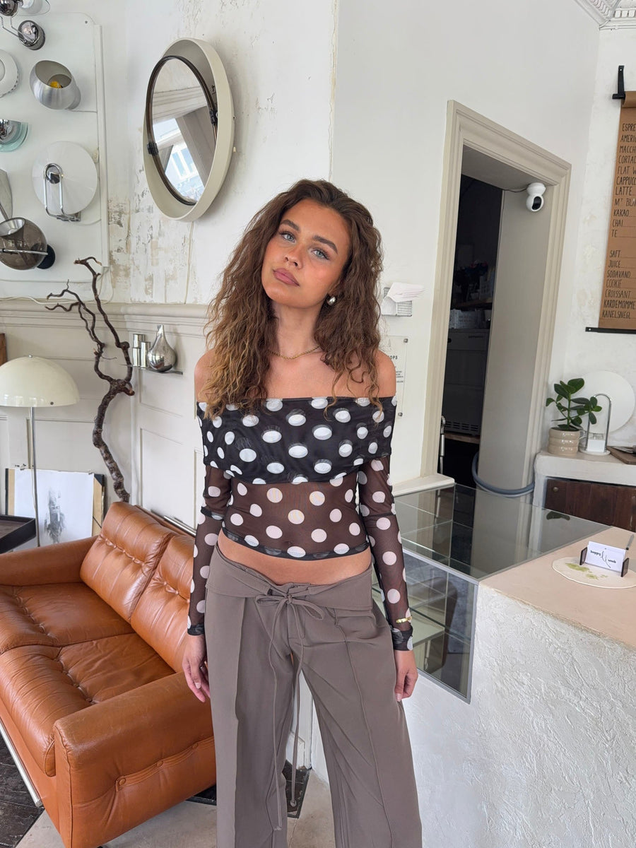 Off Shoulder Polka Top – Black/white