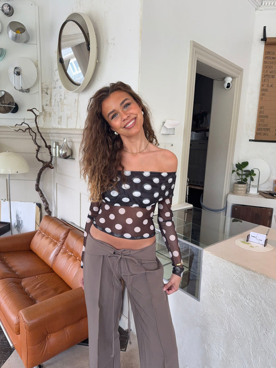 Off Shoulder Polka Top – Black/white