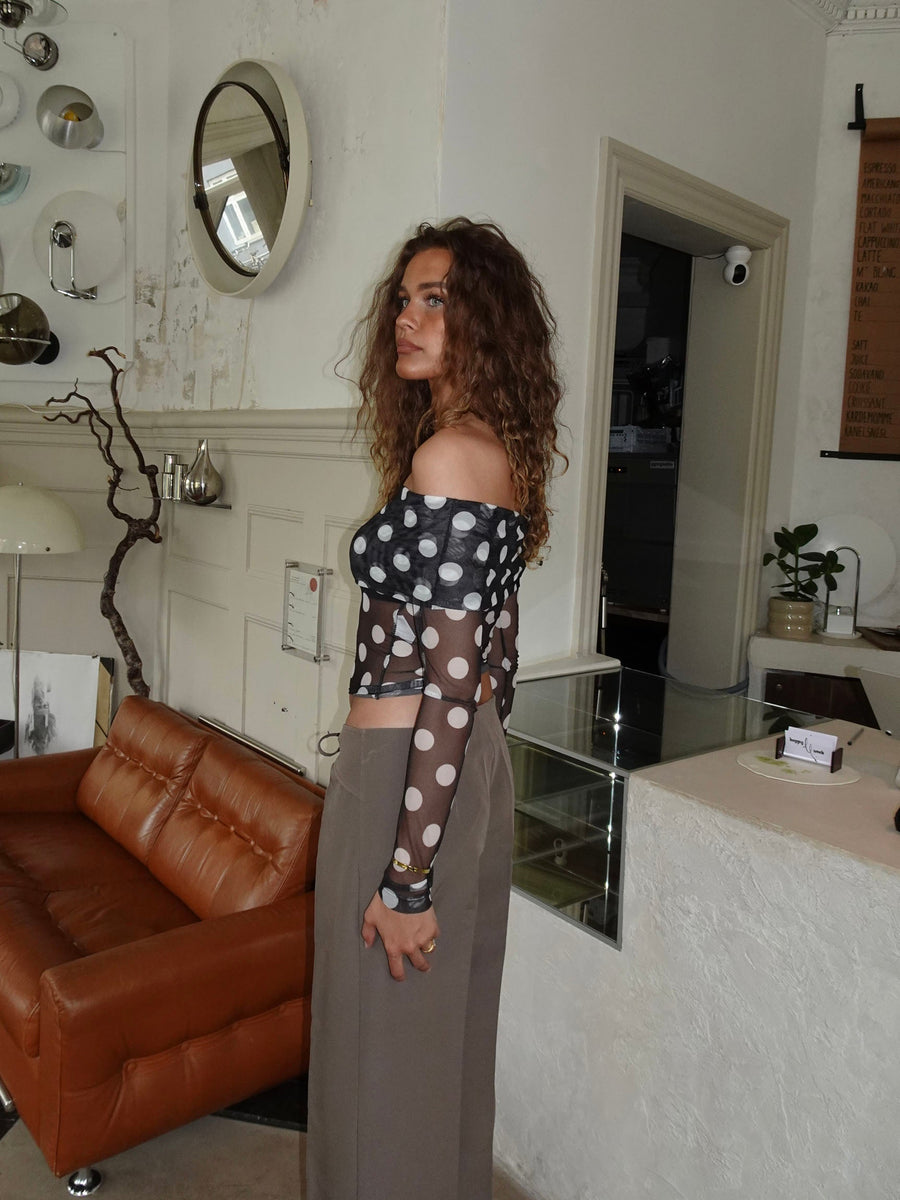 Off Shoulder Polka Top – Black/white