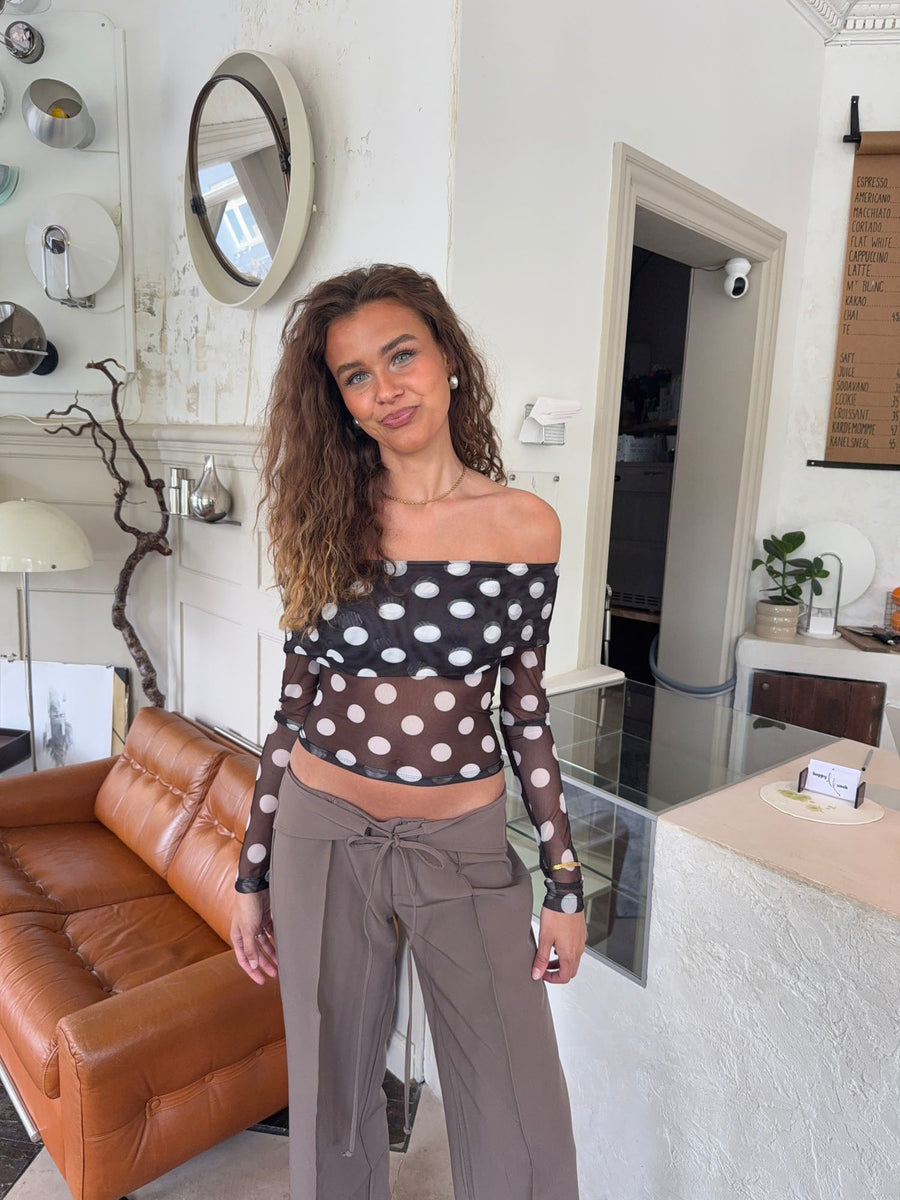 Off Shoulder Polka Top – Black/white