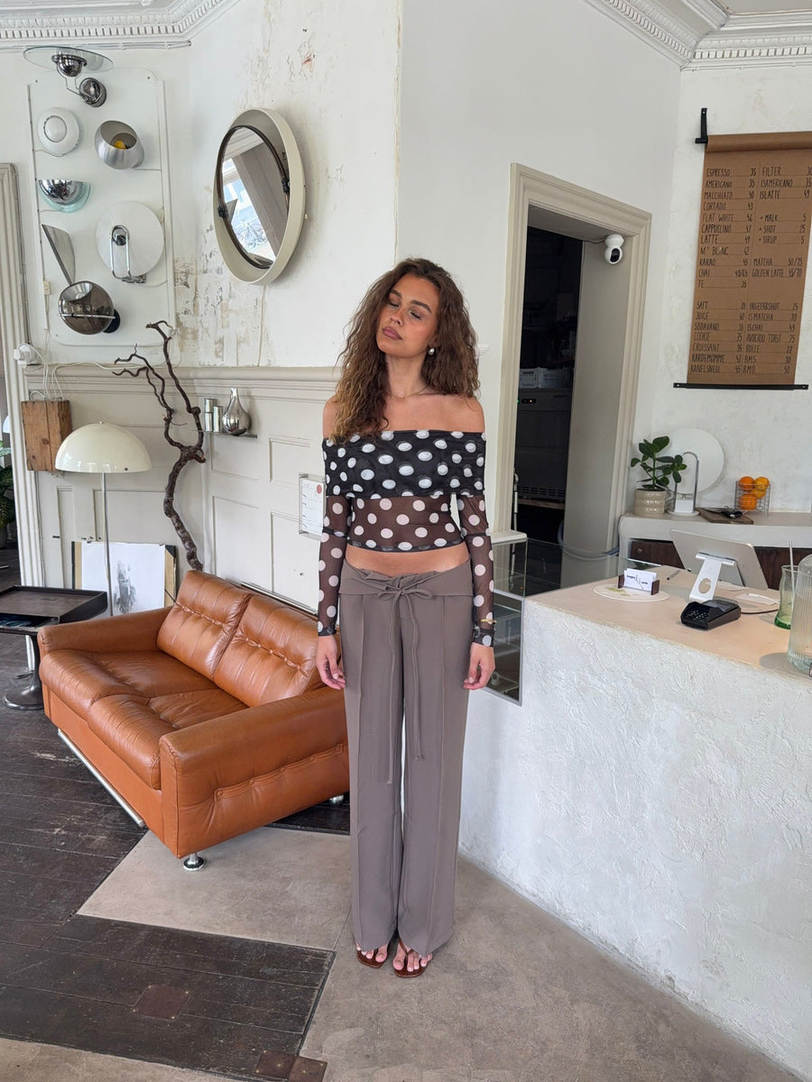 Off Shoulder Polka Top – Black/white