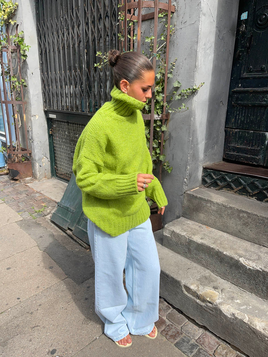 Green Turtleneck Oversized Sweater