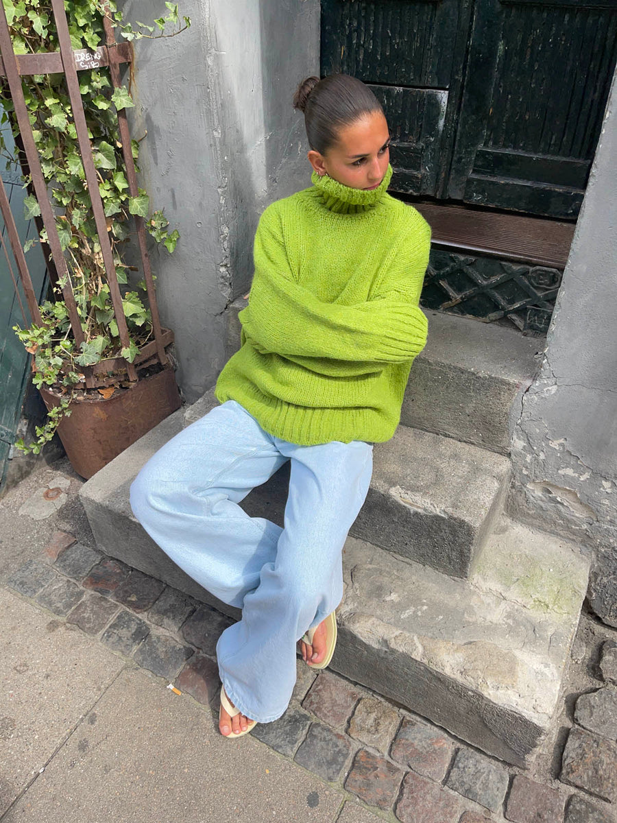 Green Turtleneck Oversized Sweater