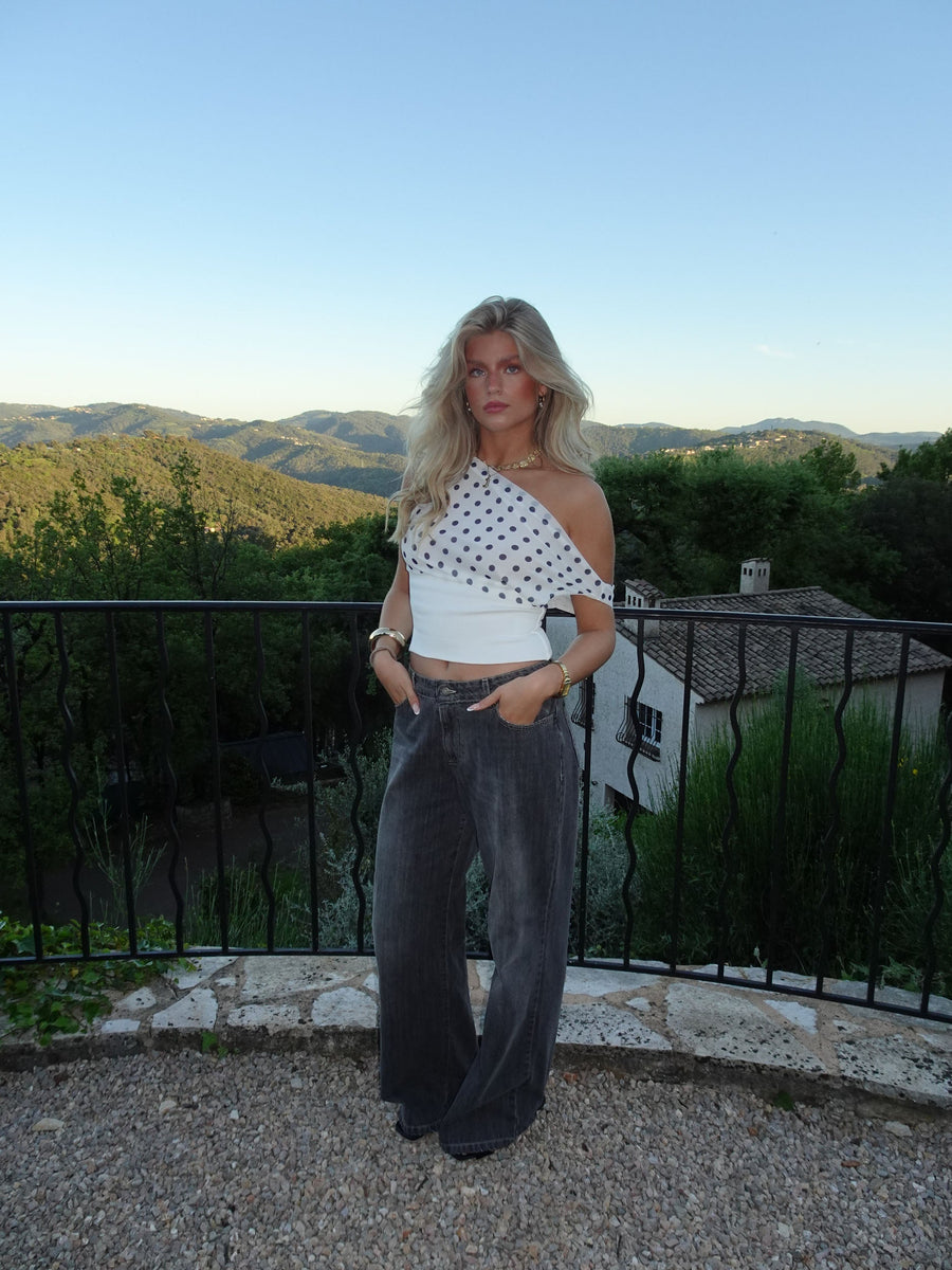 Milano Dots Top - White/navy